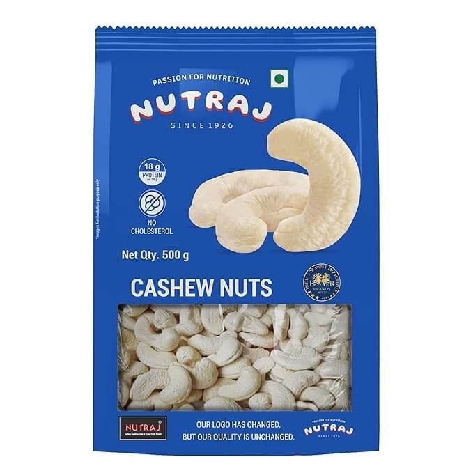 Nutraj Indian Cashews (Kaju) 500g Pouch β Whole, 100% Unpolished, Crunchy & Fresh Dry Fruits and Nuts