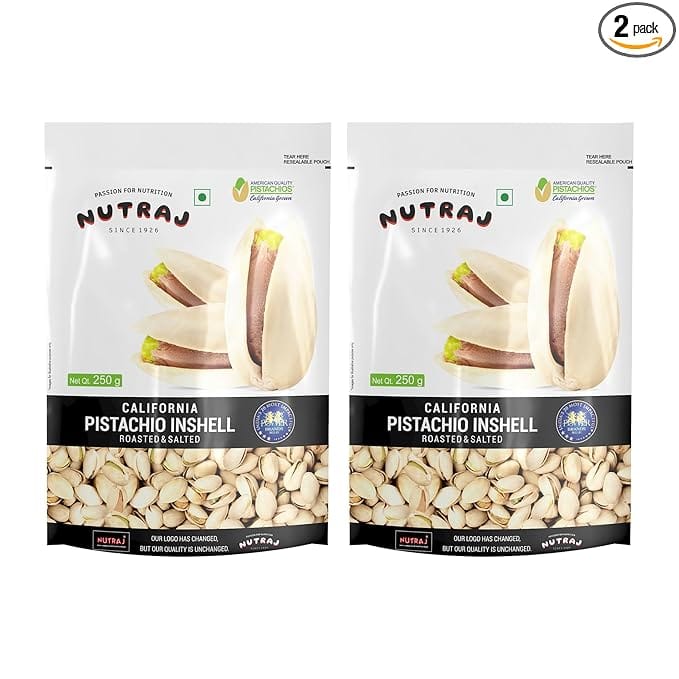 Nutraj California Salted Pistachios 500g (250g x 2) β Roasted & Salted Dry Fruits, Premium Quality, Crunchy & Healthy Snack